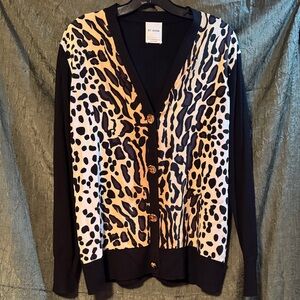 St. John Black and Cream Animal Print Cardigan